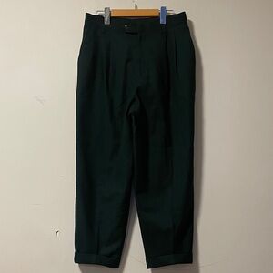Principles Petite 14 High Waist 100% Wool Pleated Dress Pants Dark Green